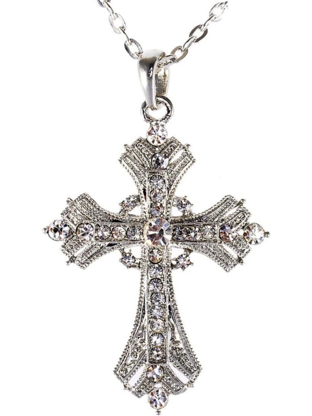 Elegant Aquamarine Cross Pendant Necklace with Sparkling Crystal Rhinestones